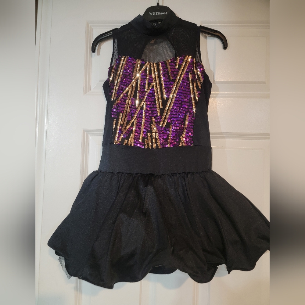 Black Kids Costume Dress with Purple & Gold Sequins